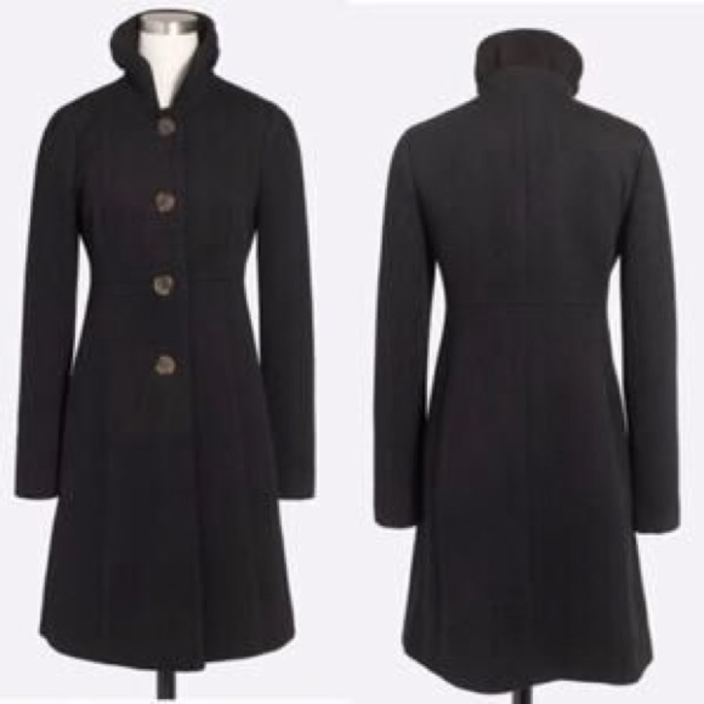 J. CREW Single Breasted Long Wool Blend Coat Black SZ 2